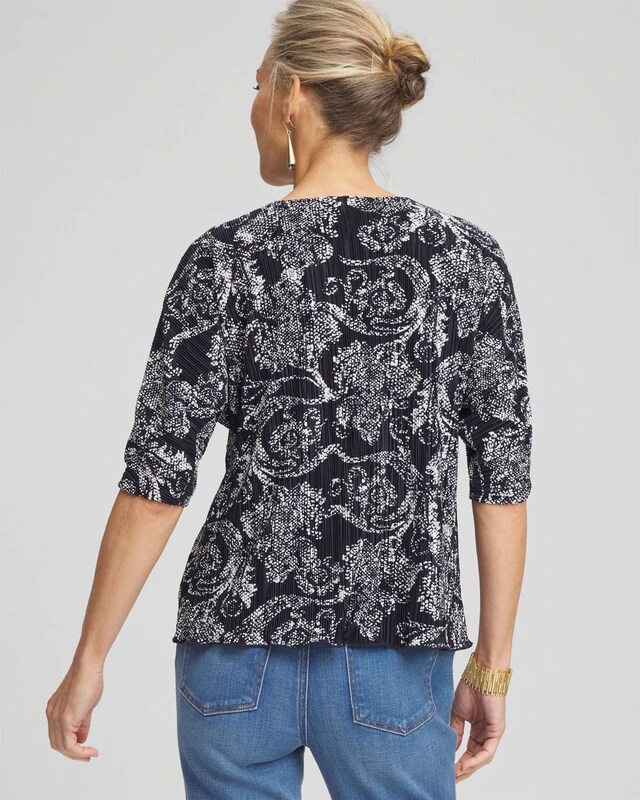 Snakeskin Print Crinkle Elbow Sleeve Tee - image 3